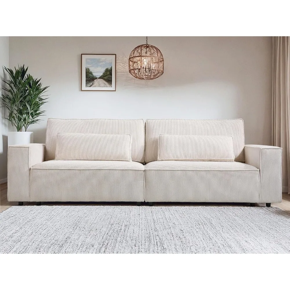 

105 Modern White Sofa Couches, for Living Room, Comfy Corduroy Fabric Couch w/28 Deep Seat & Fluffy Cushion, 4-Seater Home