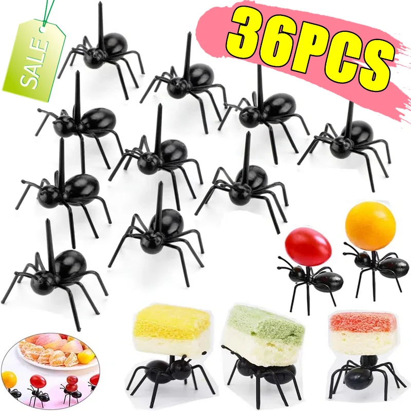 New 36/24/12PCS Lunchbox Bento Accessories Kids Mini Ant Fruit Forks Lunch Box Dessert Reusable Food Picks Appetizer Toothpicks