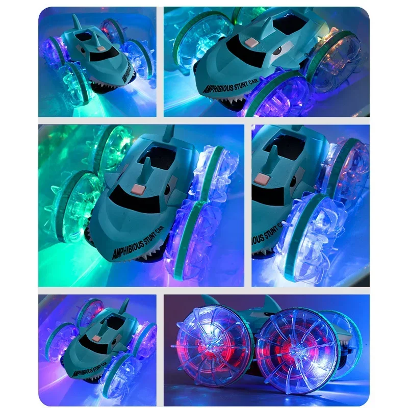 Coche anfibio RC de 2,4G con detección de gestos, coche acrobático de doble cara, Control remoto, vehículo de tiburón con luz, juguete para niño, regalo de Navidad para chico