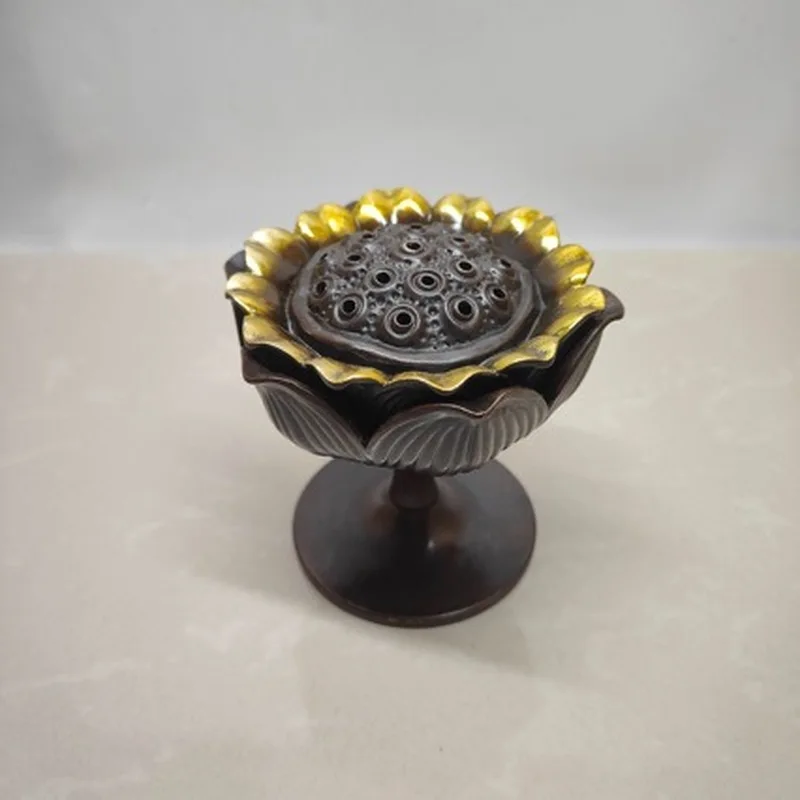 Copper Lotus Incense Burner Antique Collectible Gift Ornament Vintage Home Decor Craft
