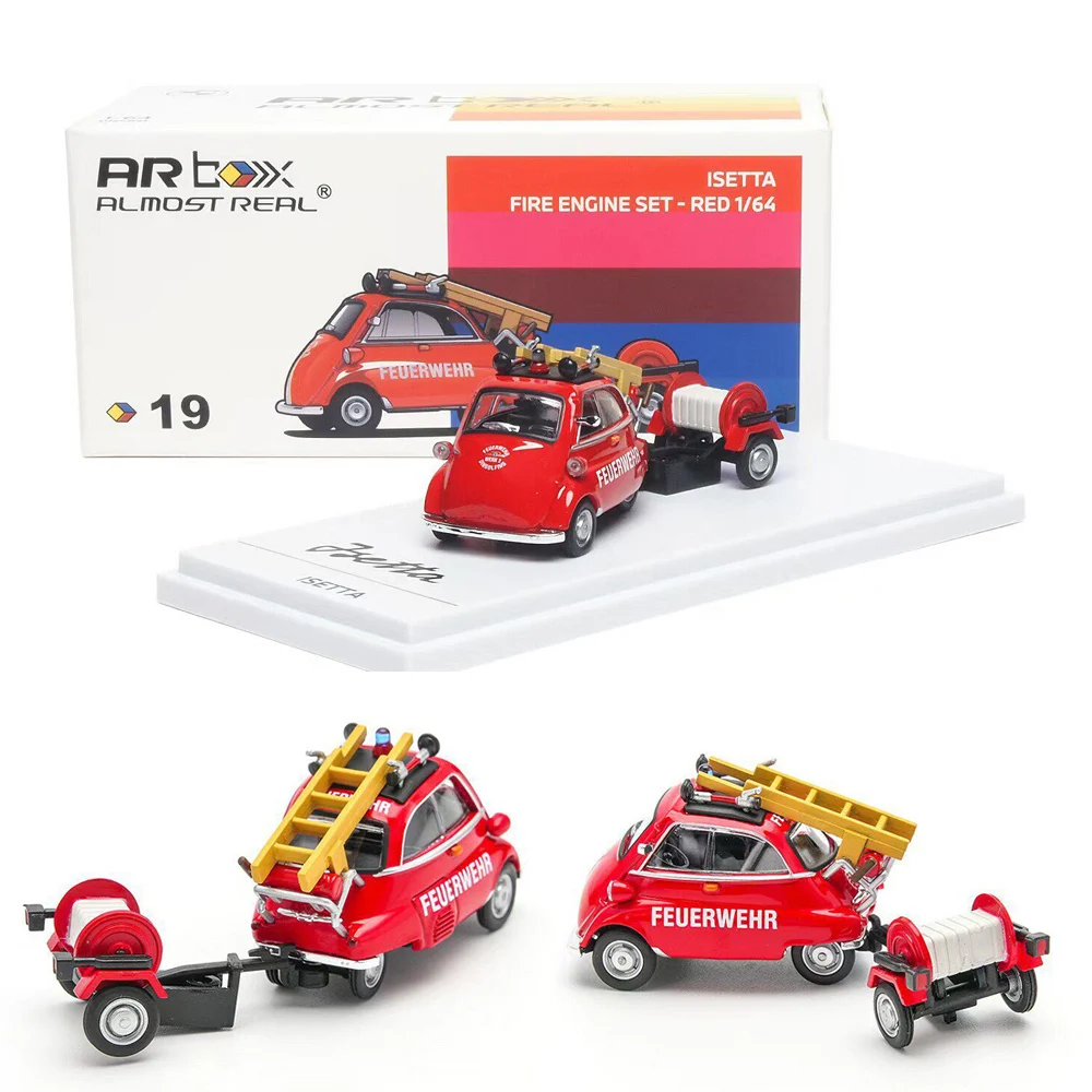 ARBox 1/64 Isetta Camión de Bomberos de Aleación Fundida a Presión, Modelo de Coche Vintage, Micro Vehículo de Rescate de Emergencia, Miniatura Coleccionable, Regalo