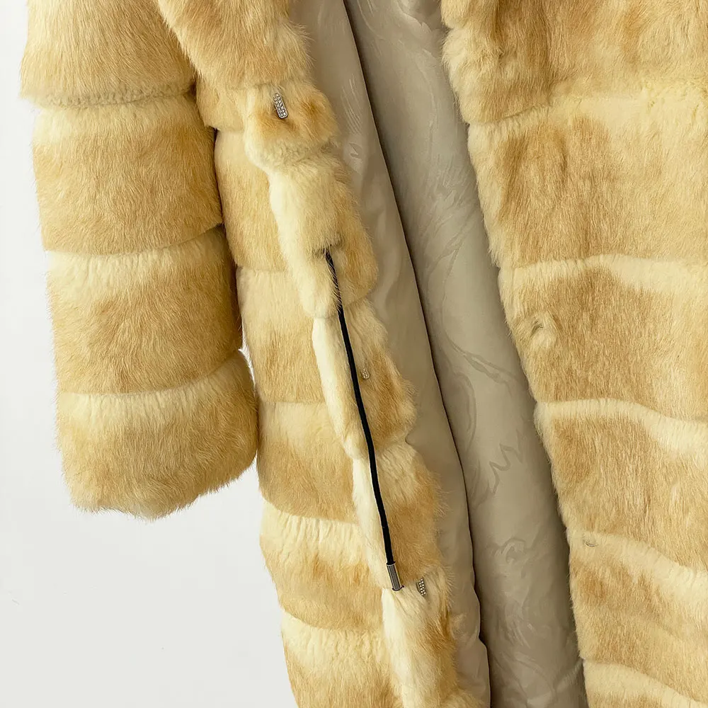 MENINA 2025 New Winter Coat Women Real Rabbit Fur Jacket Lady Fashion Long Sleeve Natural Fur Coat Warm Winter Clothes for Women