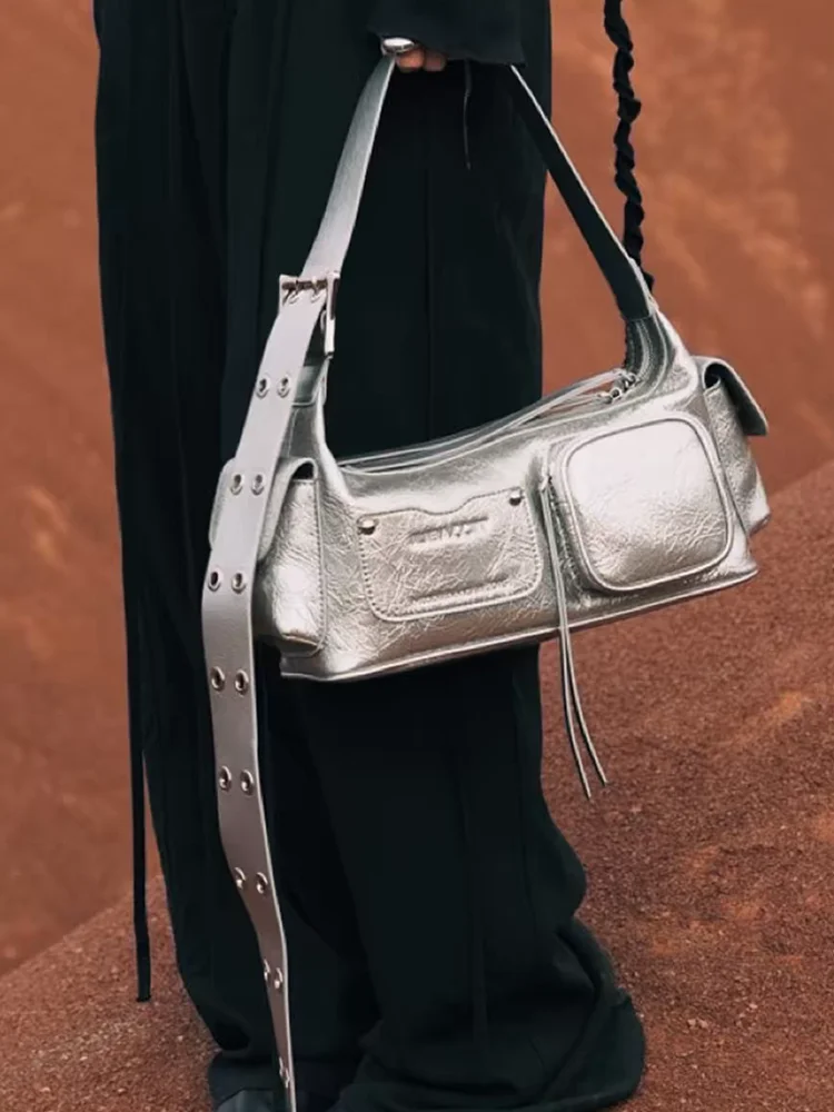 Fashion Niche Unique Design Bag Women Genuine Leather Lady Underarm Shoulder Crossbody Bag Real Leather Tote Commuter bag Cool