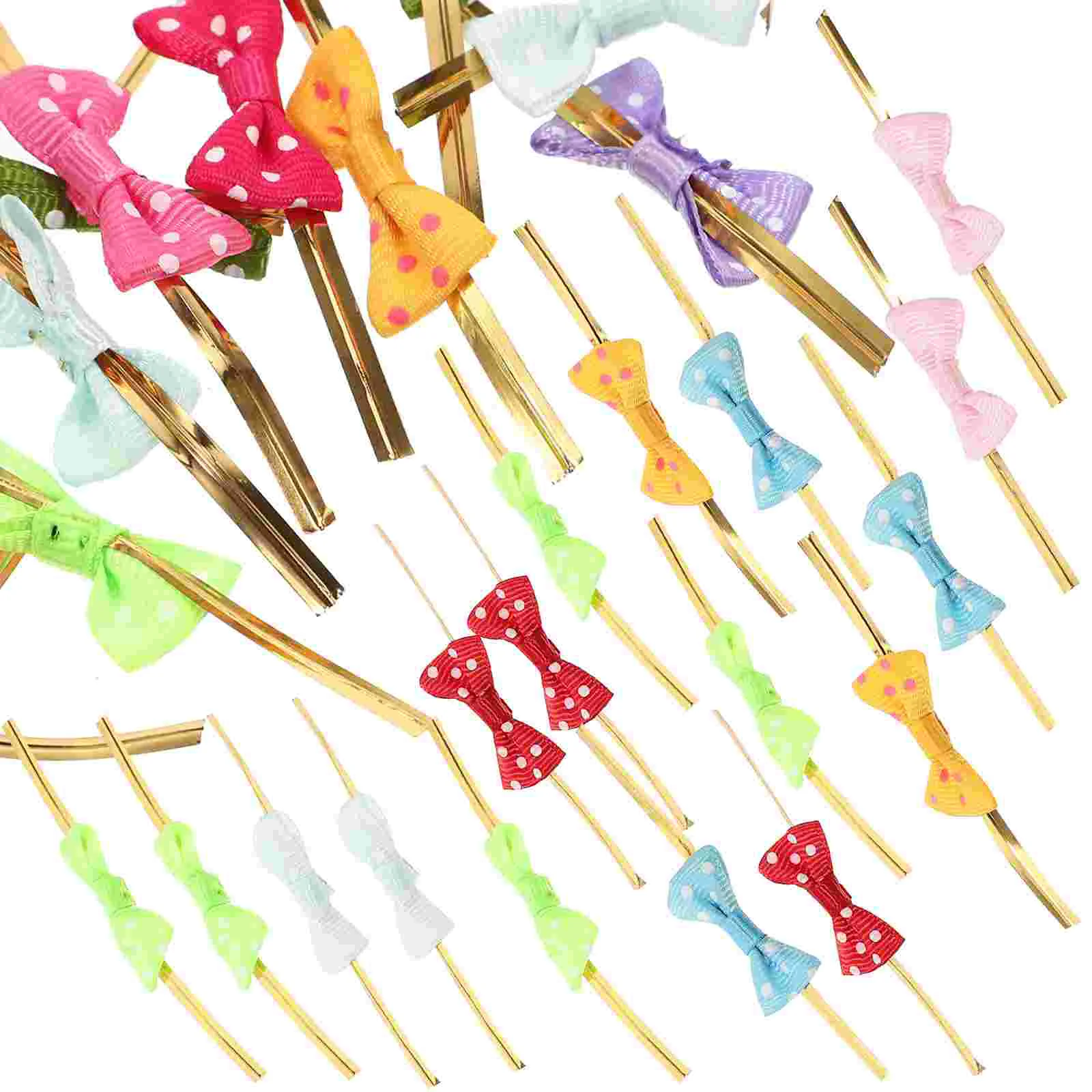 100 Pcs Bow Tie Food Sealing Clip Bag Bows DIY Ties Gift Bags Twist Tape Lollipop Polyester Office Candies