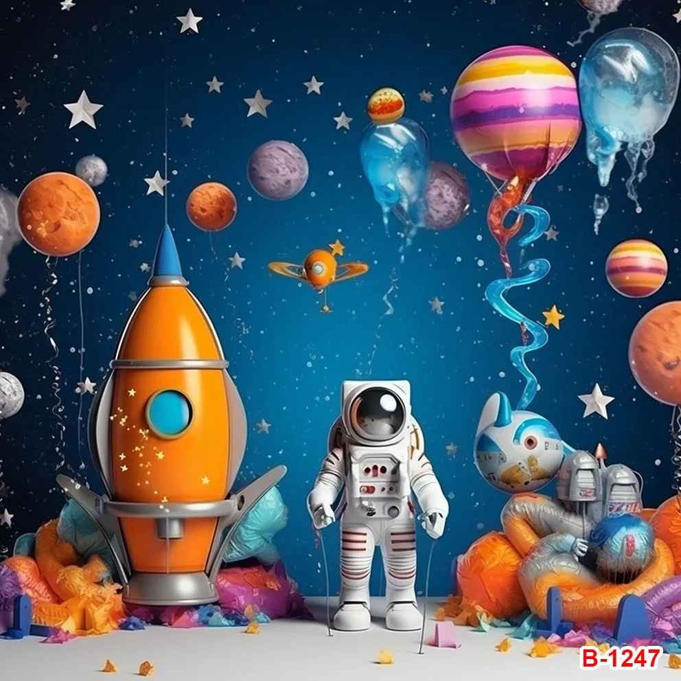 Universe Earth Space Planet Astronaut Backdrop Starry Sky Spacecraft Baby Birthday Party Photography Background Photozone Banner