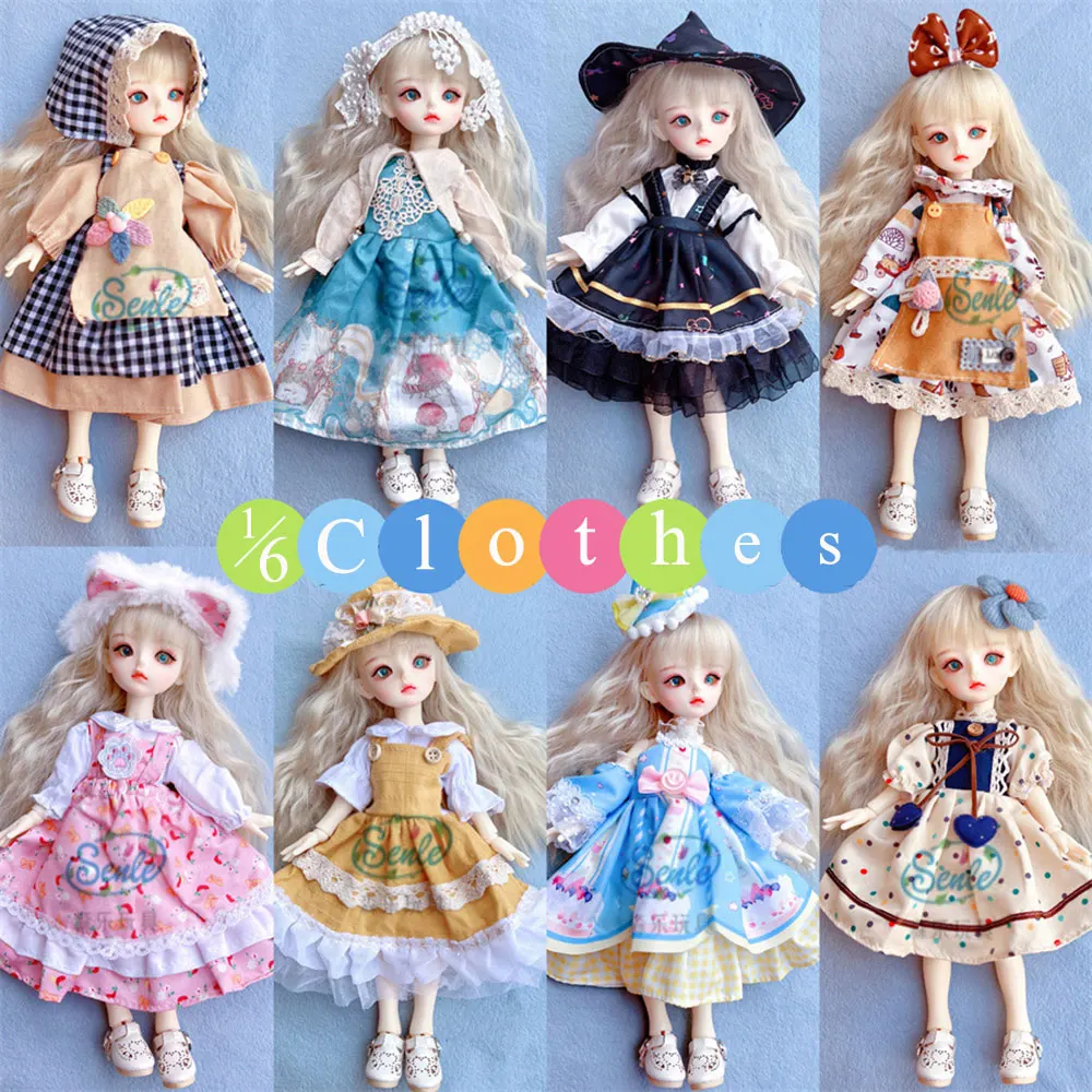 1/6 Bjd DOLL Clothes 30cm Toys Accessories New Style Wear Plaid Skirt Fashion Dress Up With Headwear For Girl Princess Dress