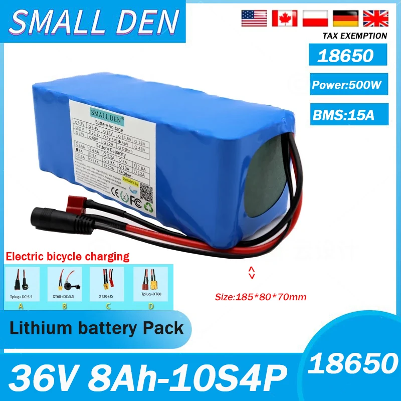 36V 8Ah 18650 lithium battery pack 10S4P 8000mAh 42V 2A charging built-in 15A BMS power tool, spare battery+charger