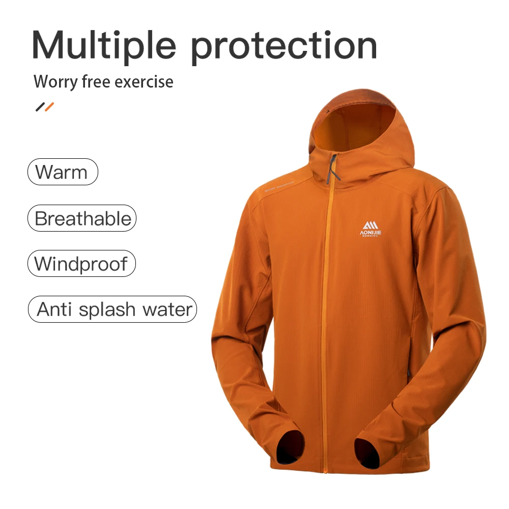 AONIJIE FM5207 Men Windproof Jacket Autumn and Winter Windproof Warm Outdoor Water-repellent Hiking Top Hooded Running Jacket