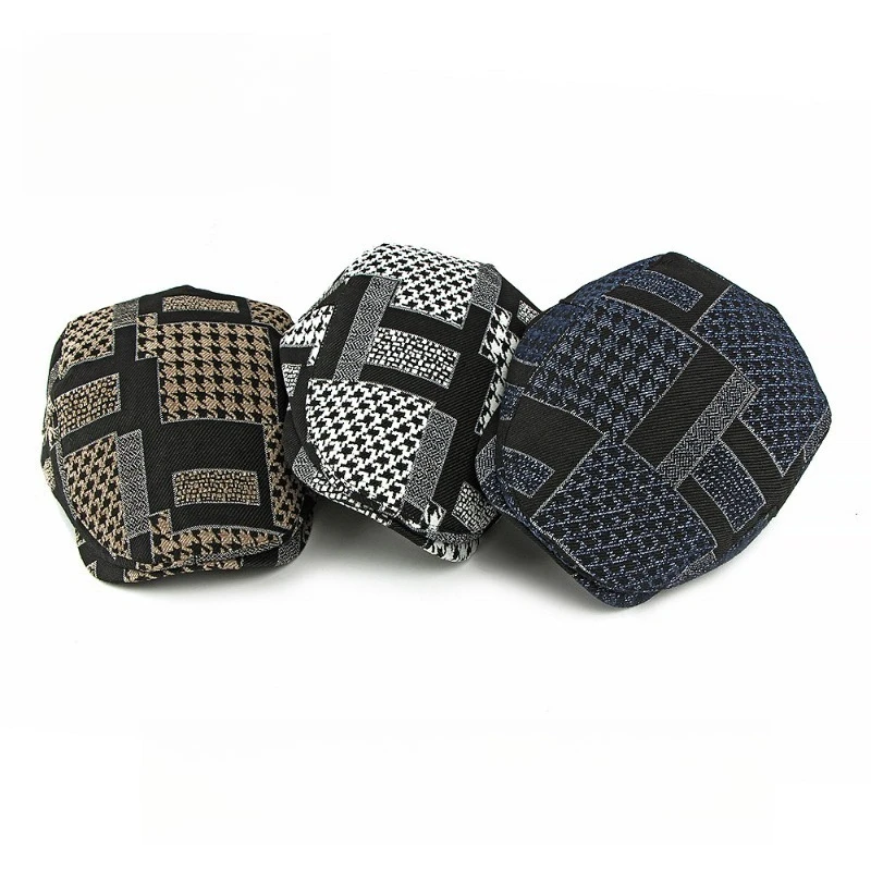 Men Vintage Plaid Patchwork Flat Cap Adjustable British Style Beret Gentleman Retro Newsboy Cap Outdoor Driving Cabbie Ivy Hat