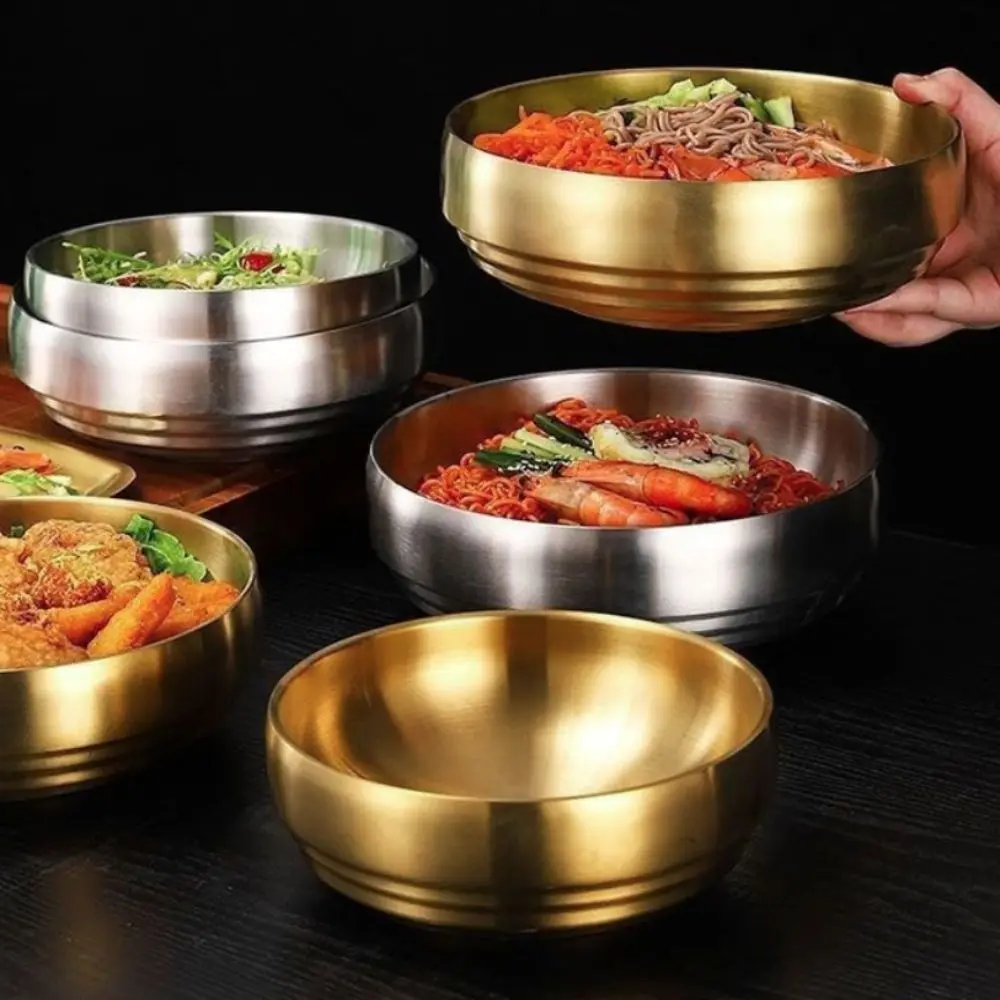 Double Layer Korean Stainless Steel Bowl Anti-scald Large Capacity Cold Noodles Bowl Corrosion-resistant Thickened Salad Bowl