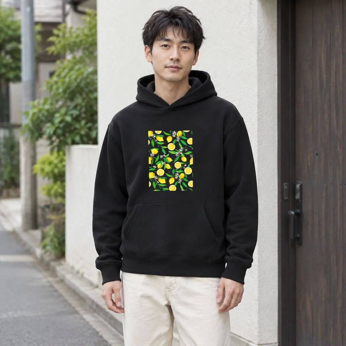 Lemon Citrus Fruit Leaves And Blossoms Pattern Autumn and winter new men's and women's hooded sweatshirts
