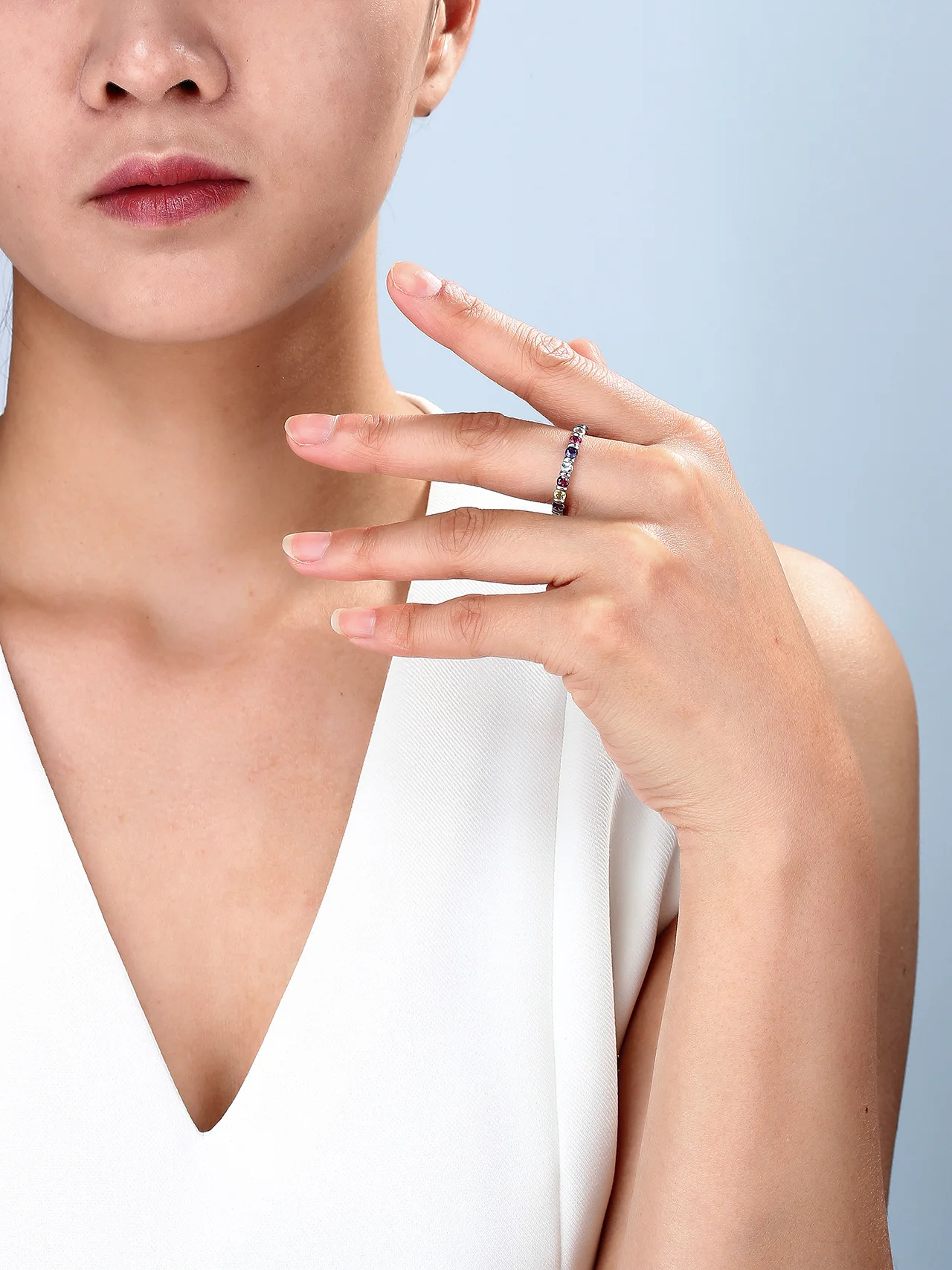GESIDE Aquamarine، Iolite، الزبرجد، الرودوليت الروديوم فوق خاتم الفضة الاسترليني