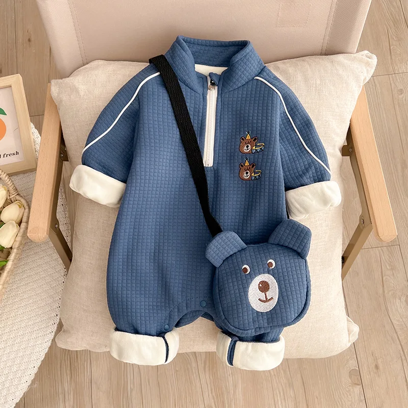 

Baby Clothes Newborn Baby Jumpsuit Autumn and Winter Plus Velvet Thick Warm Romper Cartoon Dinosaur Jumpsuit Baby Romper 0-2Y