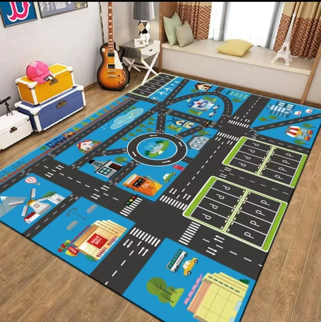 Transportation Track Crawling Mat Children's Living Room Carpet Area Rug for Kid’s Bedroom Non-slip Machine Washable Floor Mat