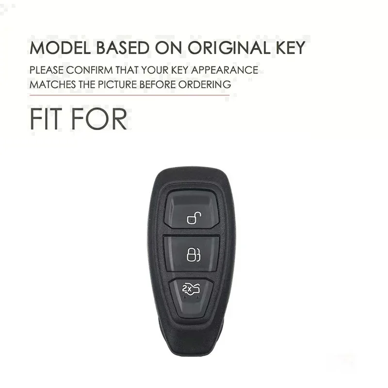 Top Grain Leather Key Case for Ford Kuga EcoSport Focus Fiesta, Full Enclosed Anti-Scratch Key Fob Cover with Metal Ring