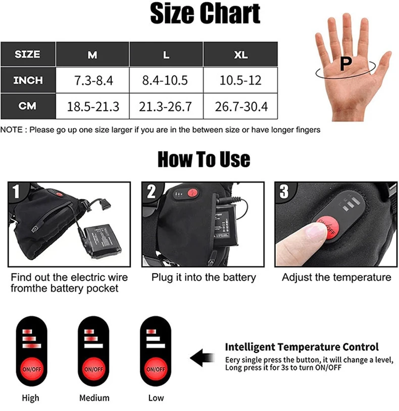 Homens mulheres à prova dwaterproof água bateria recarregável snowboard motocicleta corrida ciclismo inverno esqui luvas aquecidas elétricas