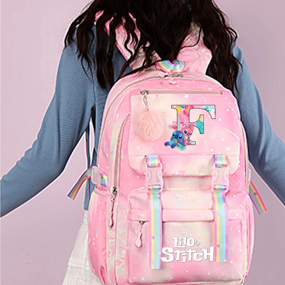 

Stitch Disney Alphabet Schoolbag Gifts Causal Cute Cartoon Letter Children Teeneger Boys Girls Backpack Women Men Anime Backpack
