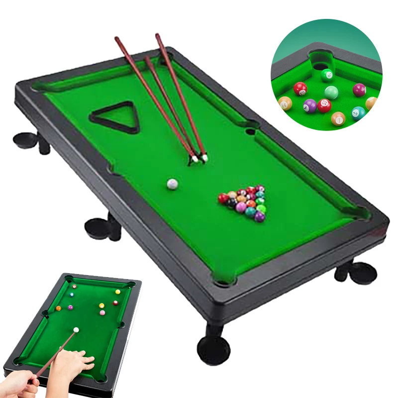 1 Set Puzzle da viaggio Puntelli Giocattolo da biliardo simulato per bambini Tavolo per bambini Mini gioco Desktop Piscina in miniatura Biliardo in plastica