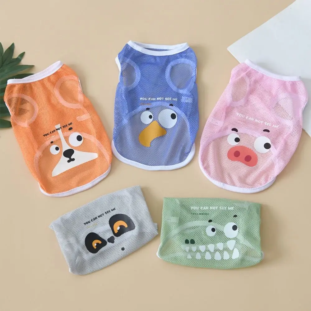 

Cartoon Print Dog Cool Mesh Tank Top Polyester Puppy Cat T Shirt Cat Thin Vest Breathable Dog Sun Protection Clothing