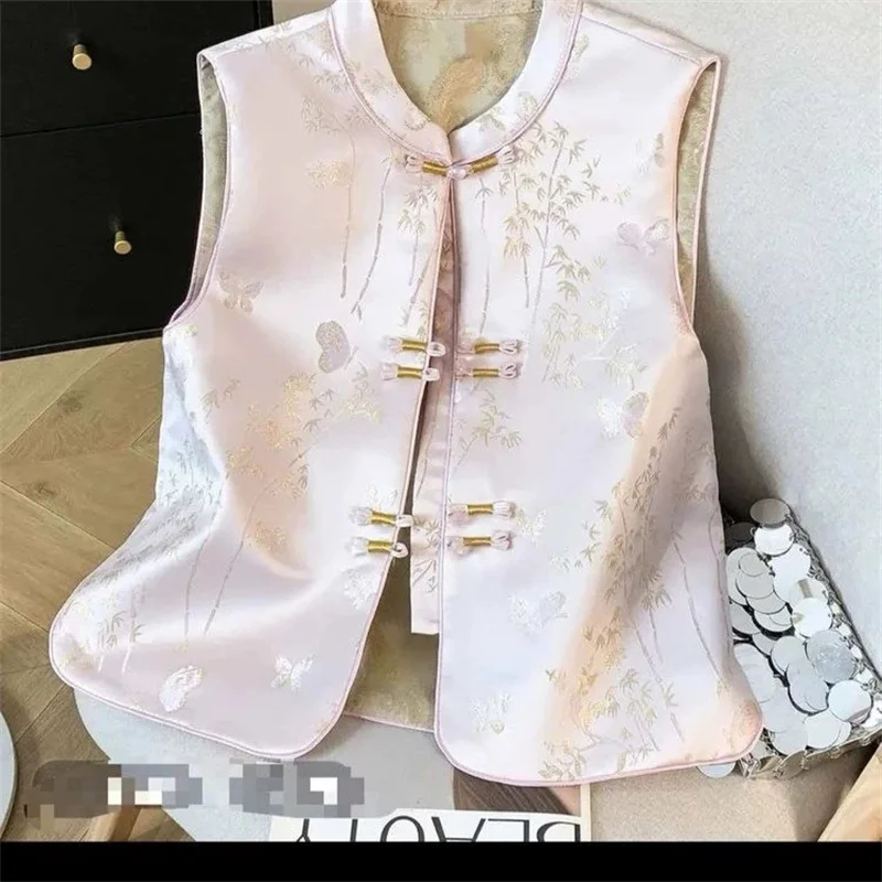 Women's Vests Waistcoat New Chinese Style Buckle Jacquard Butterfly Vest Spring Autumn Sleeveless Western Style Jacket Coat