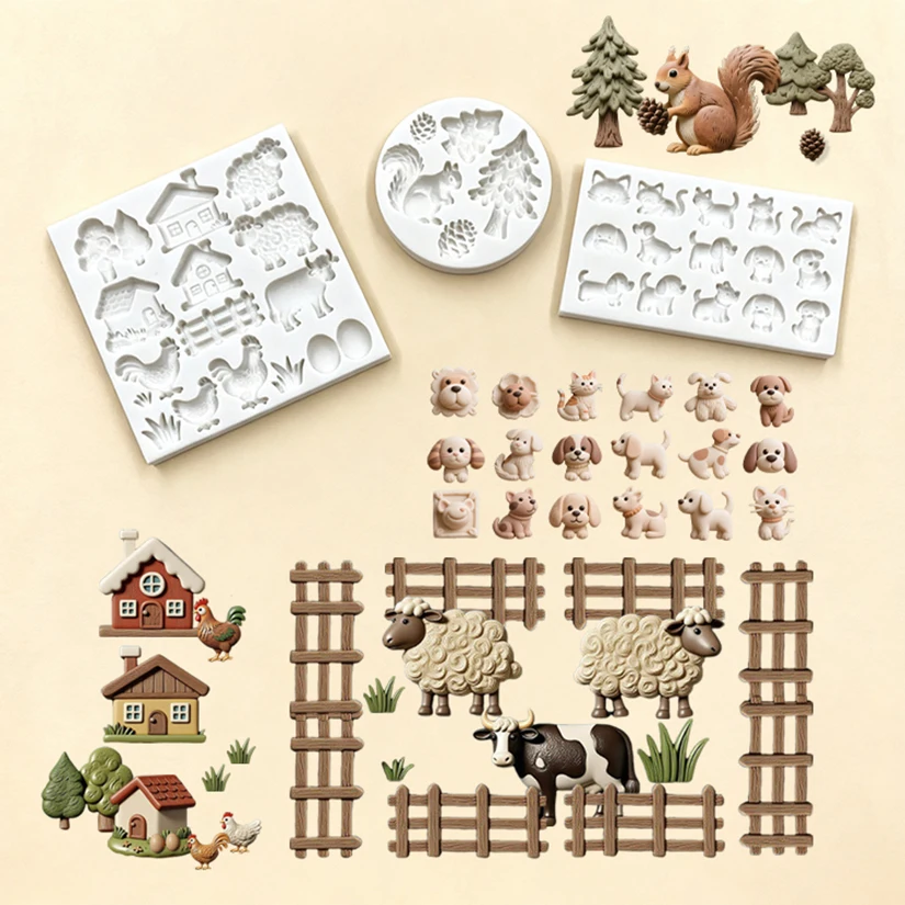Squirrel Rooster Sheep Dog Animals Silicone Sugarcraft Mold Chocolate Cupcake Baking Fondant Cake Decorating Tools