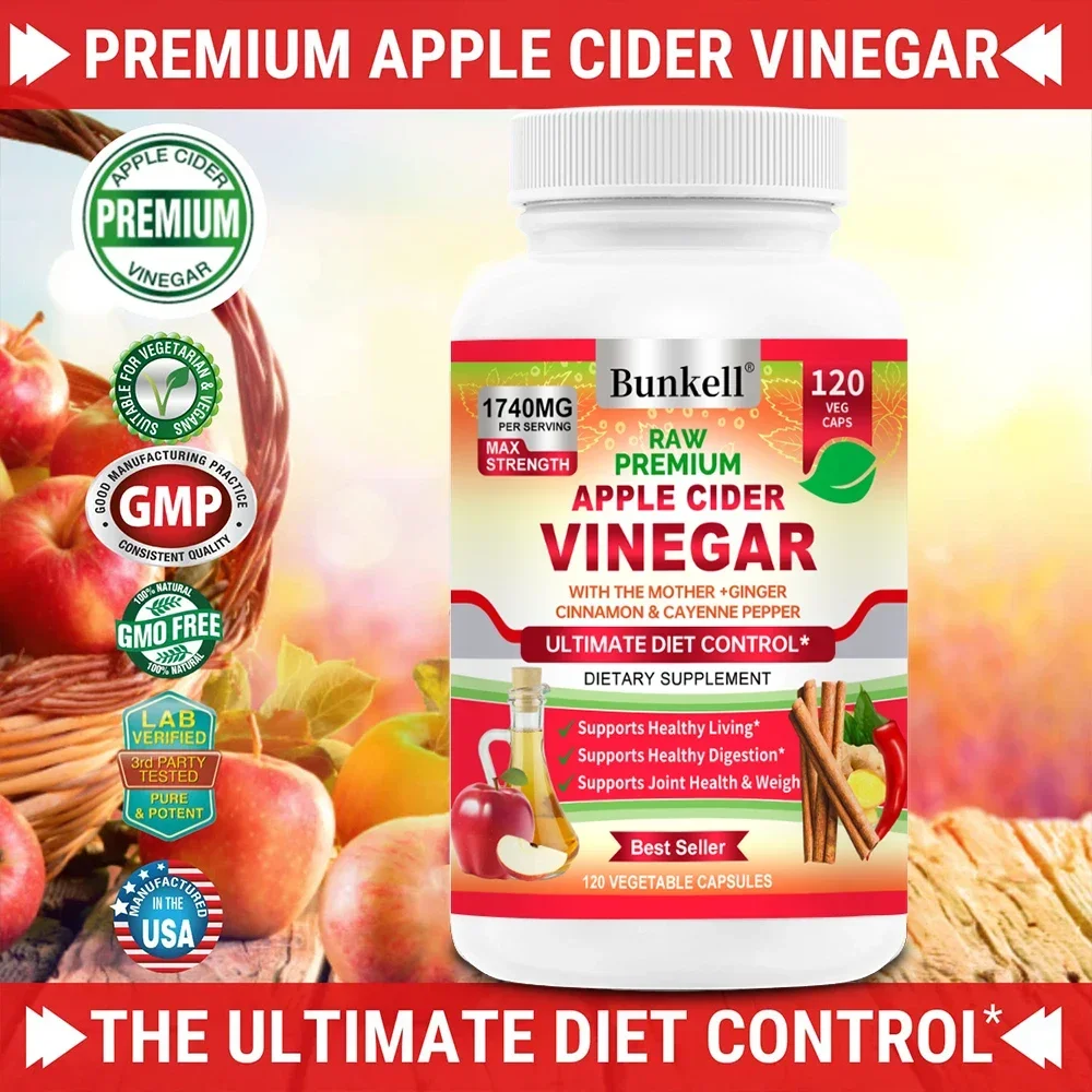 Apple Cider Vinegar Capsules, 1740 Mg, Mother Vinegar - with Cinnamon, Ginger and Cayenne Pepper - Detoxification and Digestion