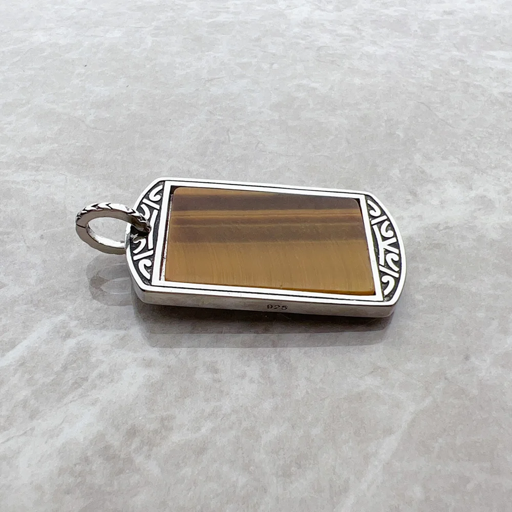 Pendant Dog Tag Tiger‘s Eye Brand New Jewelry Europe 925 Sterling Silver Trendy Gift For Women Men
