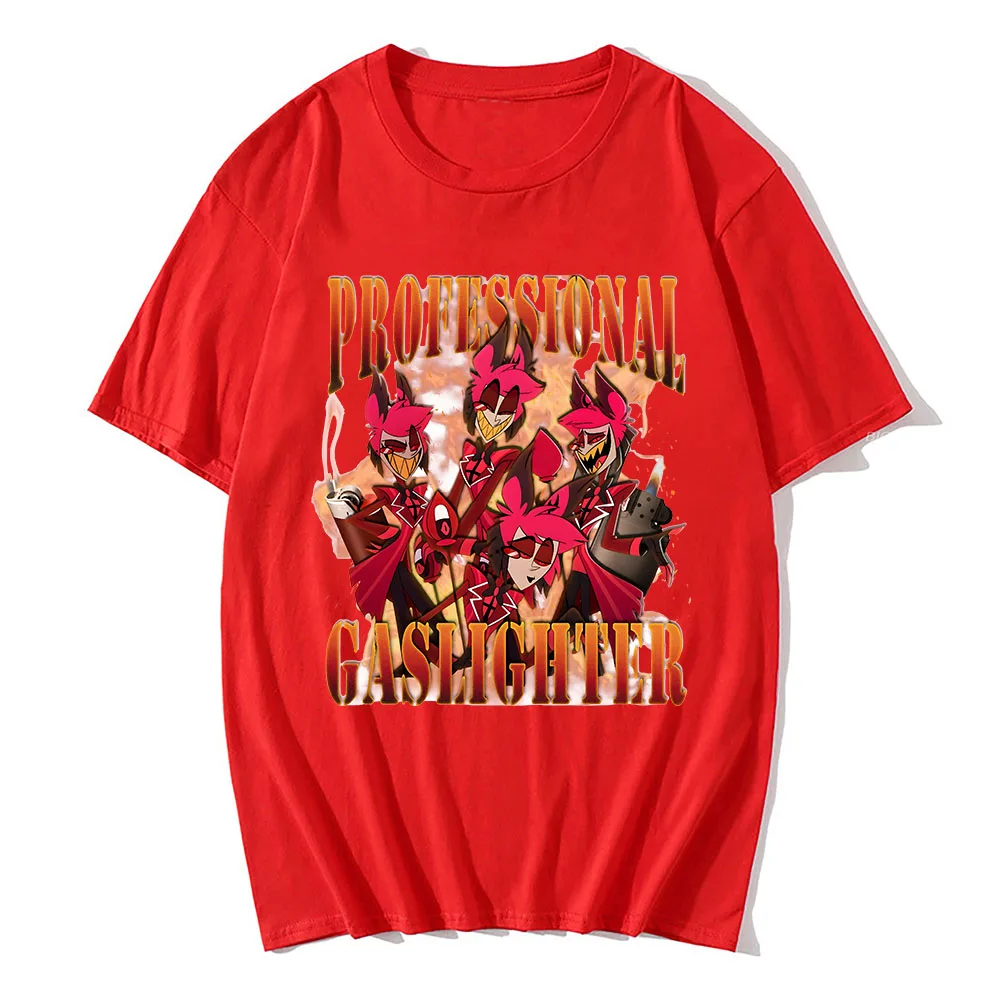 Alastor PROFESSIONAL GASLIGHTER Graphic T-shirt Manga Helluva Boss Hazbinhotel Tshirts Short Sleeve Fashion Loose Men T Shirts