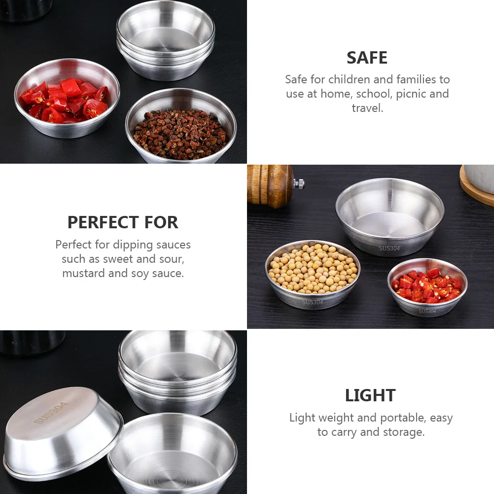 

2pcs Stainless Steel Sauce Dish Seasoning Dipping Bowls For Soy Mustard Sauces Mini Household Saucer Portable Dishware Kitchen