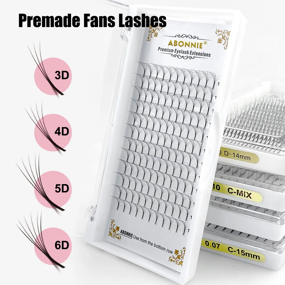 ABONNIE Premade Volume Lash Fans 3D/4D/5D/6D Long Stem Volume Fans Extension Professional Cils Russian Volume Eyelashes