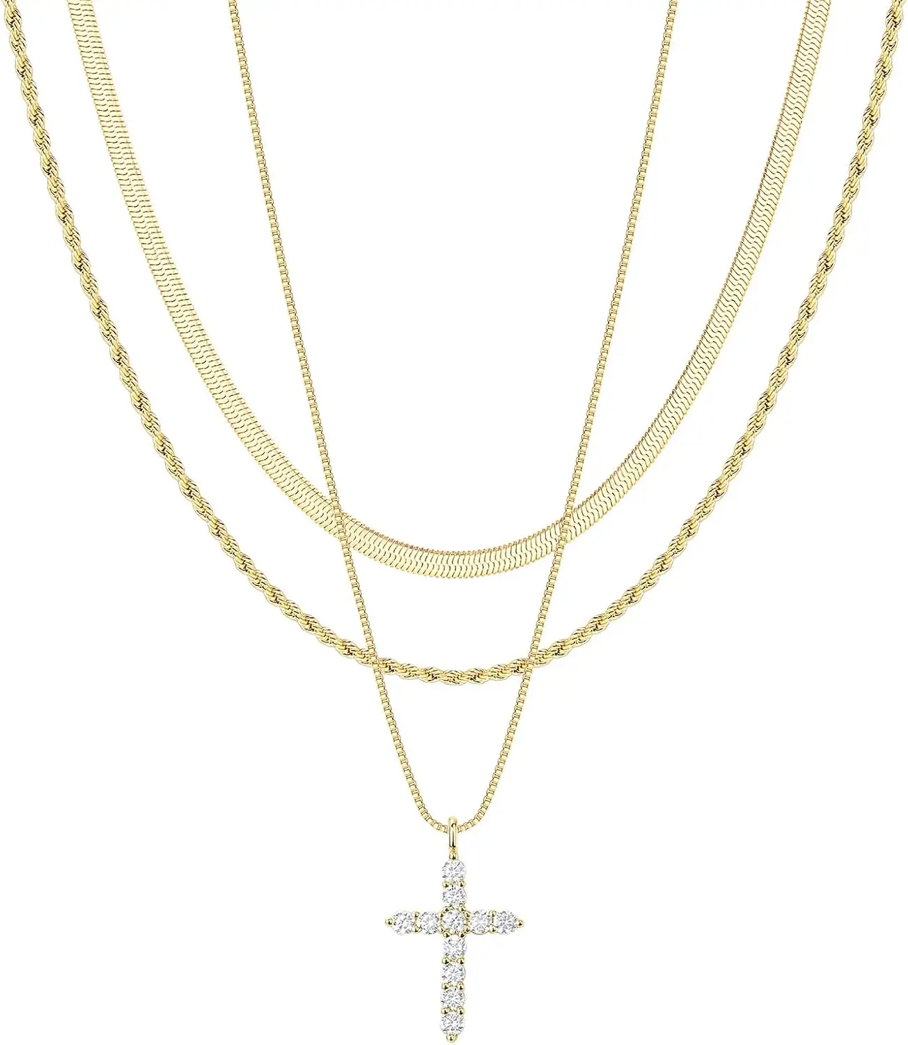 

Dainty Cross Necklace for Mom Women Girls 14K Gold Silver Plated Simple Small Waterproof Faith Jewelry Gift