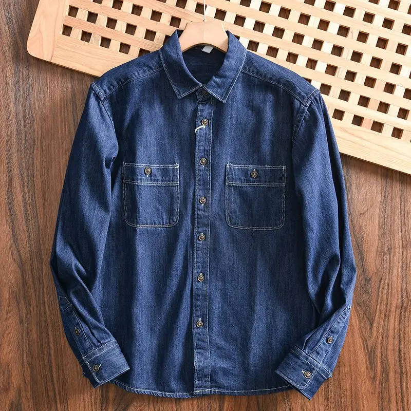 

Men's Fashion Loose Denim Long Sleeve Shirt Jacket Autumn New Style High Street Trend Polyester Fiber Youth Popular Casual Shirt