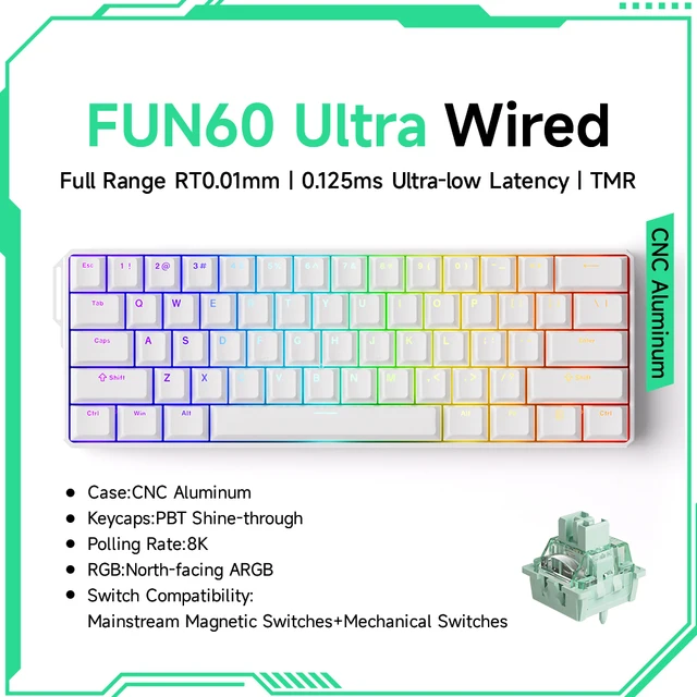 キーボード Akko MonsGeek FUN60 Ultra Trimode TMR W FUN60 Ultra Magnetic Switch Keyboard - MonsGeek