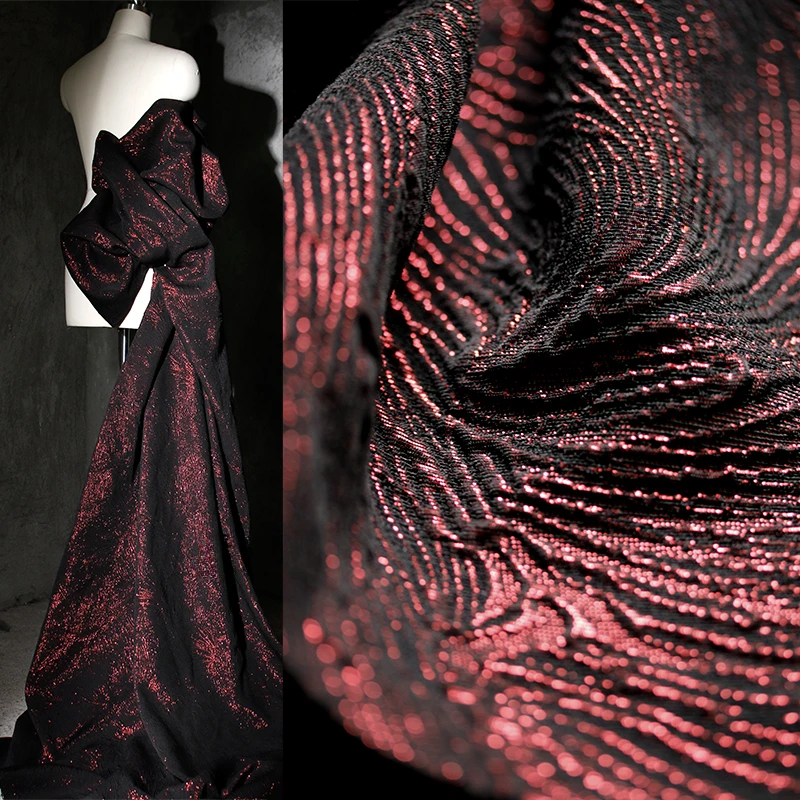 Original shiny wine red double-sided jacquard texture fabric China-Chic outerwear designer fabric