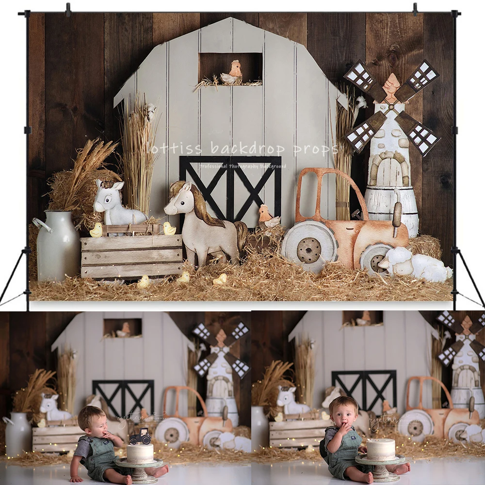 White Barn Farm Days Backdrops Kids Baby Cake Smash Birthday Photgraphy Child Adult Photocall Wooden House Background