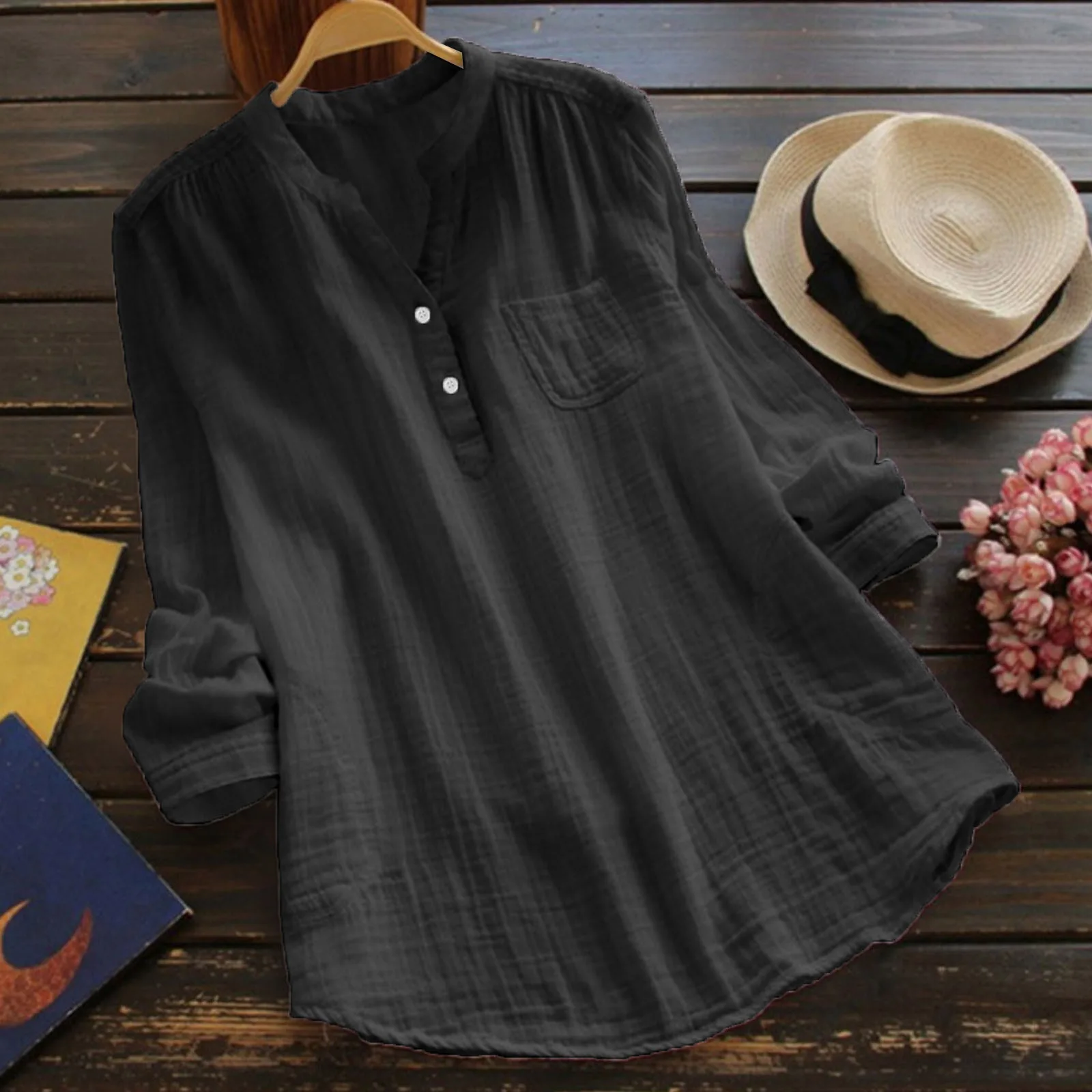 Vrouwen Lange Mouw Katoen Linnen Blouse 2025, Zomer Plus Size Boho Vintage Shirts Top Hot Koop Dames V-hals Casual Losse Blusas