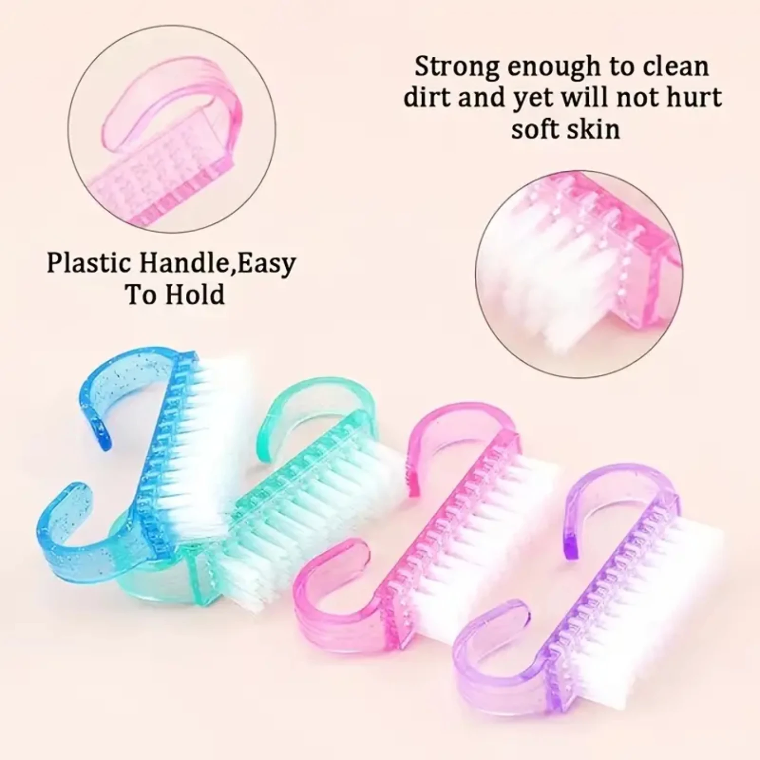 Soft 10 Pcs/Lot Plastic Acrylic Nail Brush Set for Manicure Pedicure - File Tools to Remove Dust and Clean Nails.