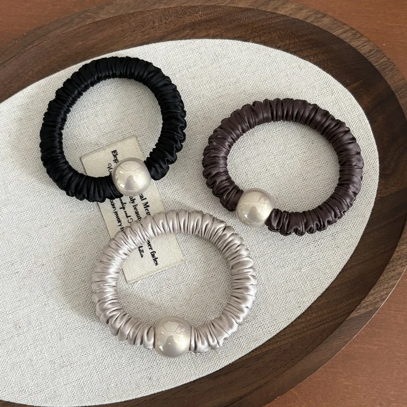 Korea Fashion Pearl Silk Hair Scrunchie For Women Elastic Silk Hair Tie Girls Red Hair Rubber Bands ponytail holder Hair rope view 3