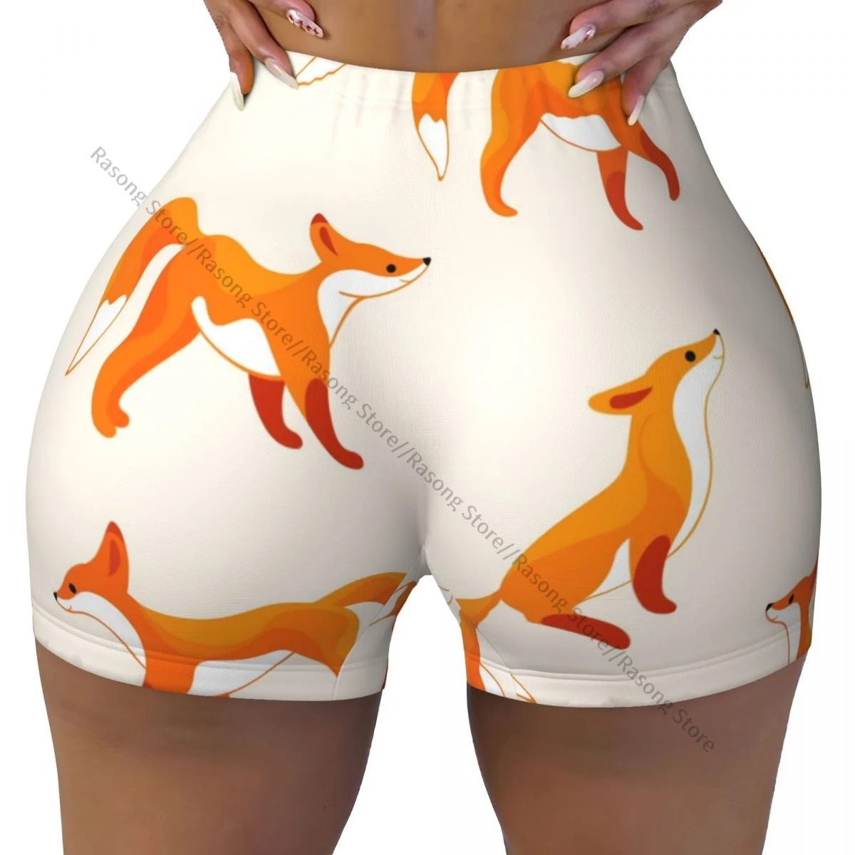 Sexy tight hip sports shorts Cartoon Fox Pattern fitness women's comfortable yoga shorts