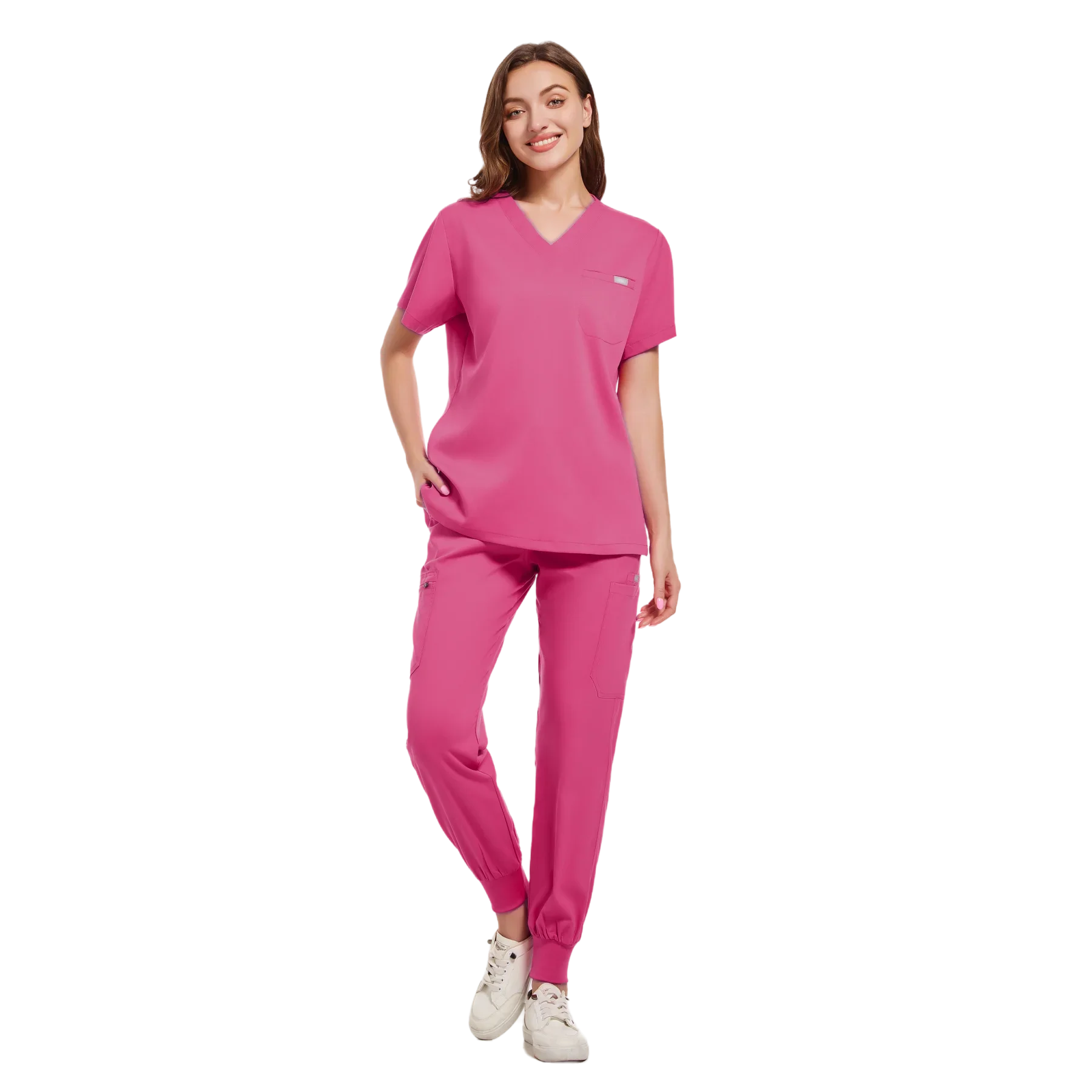 Scrubs Uniform Suit Short Sleeve V-neck Tops+jogger Pants Set Nursing Uniform Women Multicolor Pet Doctor Scrub Medical Workwear