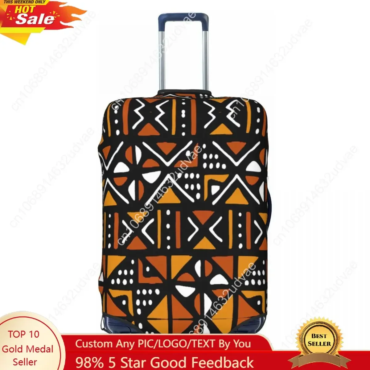 Orange Bogolan African Pattern Luggage Cover Protector Africa Ethnic Tribal Art Travel Suitcase Protective Cover for 18-32 Inch