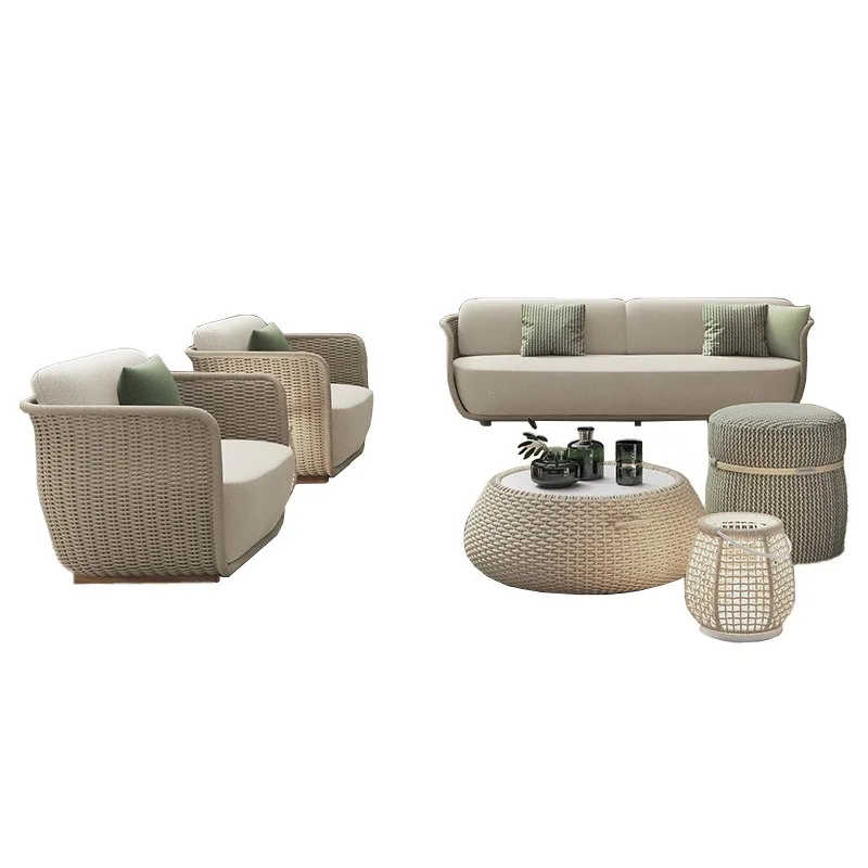 

Outdoor sofa Nordic villa courtyard garden rattan furniture hotel homestay leisure rattan sofa