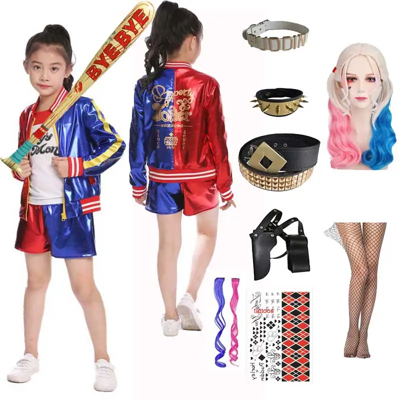 Suicide Cosplay Costumes Quinns Squads Harley Kids Girls Coats Femme Jacket Suit With Wig One Glove