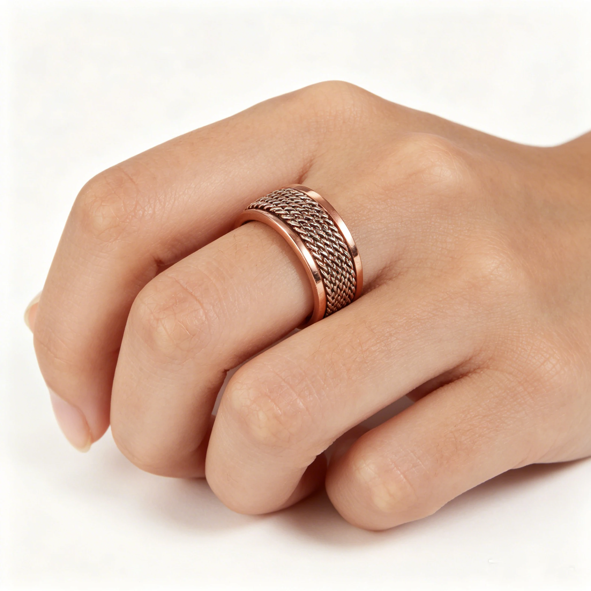 Vinterly Magnetringe aus reinem Kupfer, gedrehte Linien, breit, 8,4 mm, Gesundheits-Energie-Fingermanschette, verstellbarer Schmuck, hoher Magnet, größenverstellbar