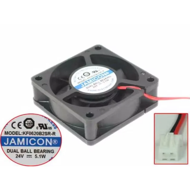 Jamicon KF0620B2SR-R DC 24V 5.1W 60x60x20mm 2-Wire Server Cooling Fan