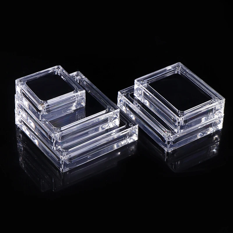 Acrylic Glass Top Gem Box White & Black Showcase Gemstone Casket Diamond Display Stand Holder Necklace Storage Organizer Case