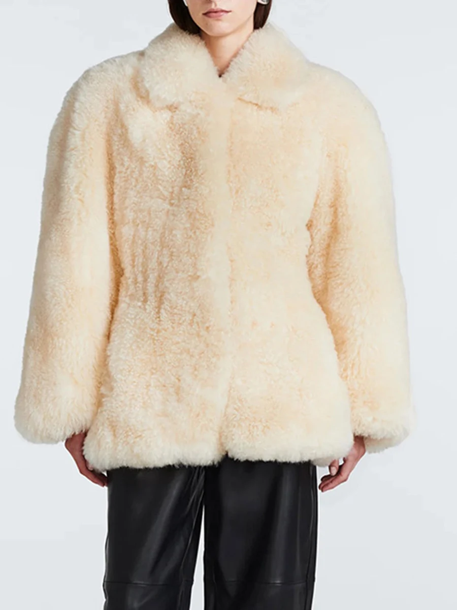 LIMO Women Turn Down Collar Curly Faux Shearling Coat Loose Fluffy Short Fur Outer Jacket