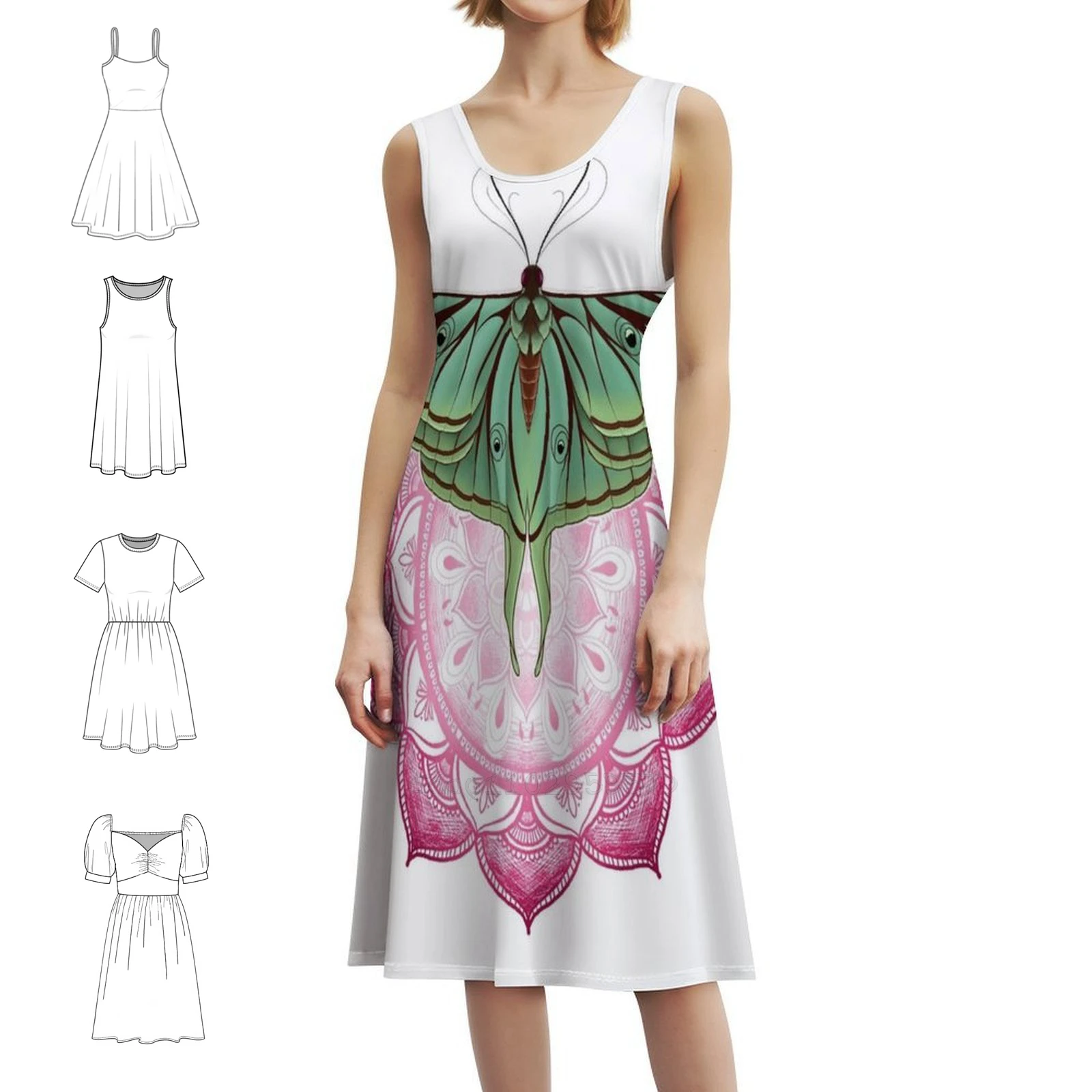 

Luna Moth And Mandala Повседневное платье в корейском стиле для женщин Простые повседневные офисные женские платья Luna Moth Nature Animals Color