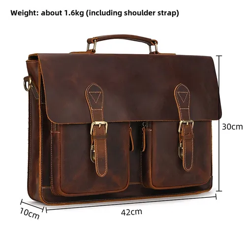 Imagen 1 del producto Bolso de mano de cuero Retro para hombre, bolso Horizontal de cuero Crazy Horse para ordenador, bandolera de hombro informal de cuero de capa superior para hombre