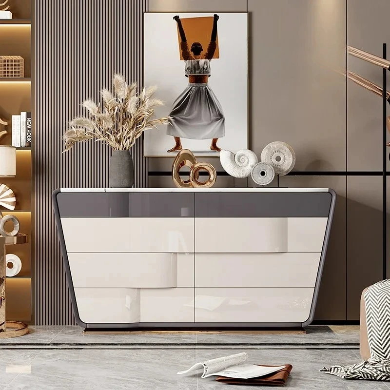

N Light Luxury Style Eight-Drawer Cabinet Solid Wood Italian Minimalist Hallway Bedroom Storage Living Room Sideboard Cabinet